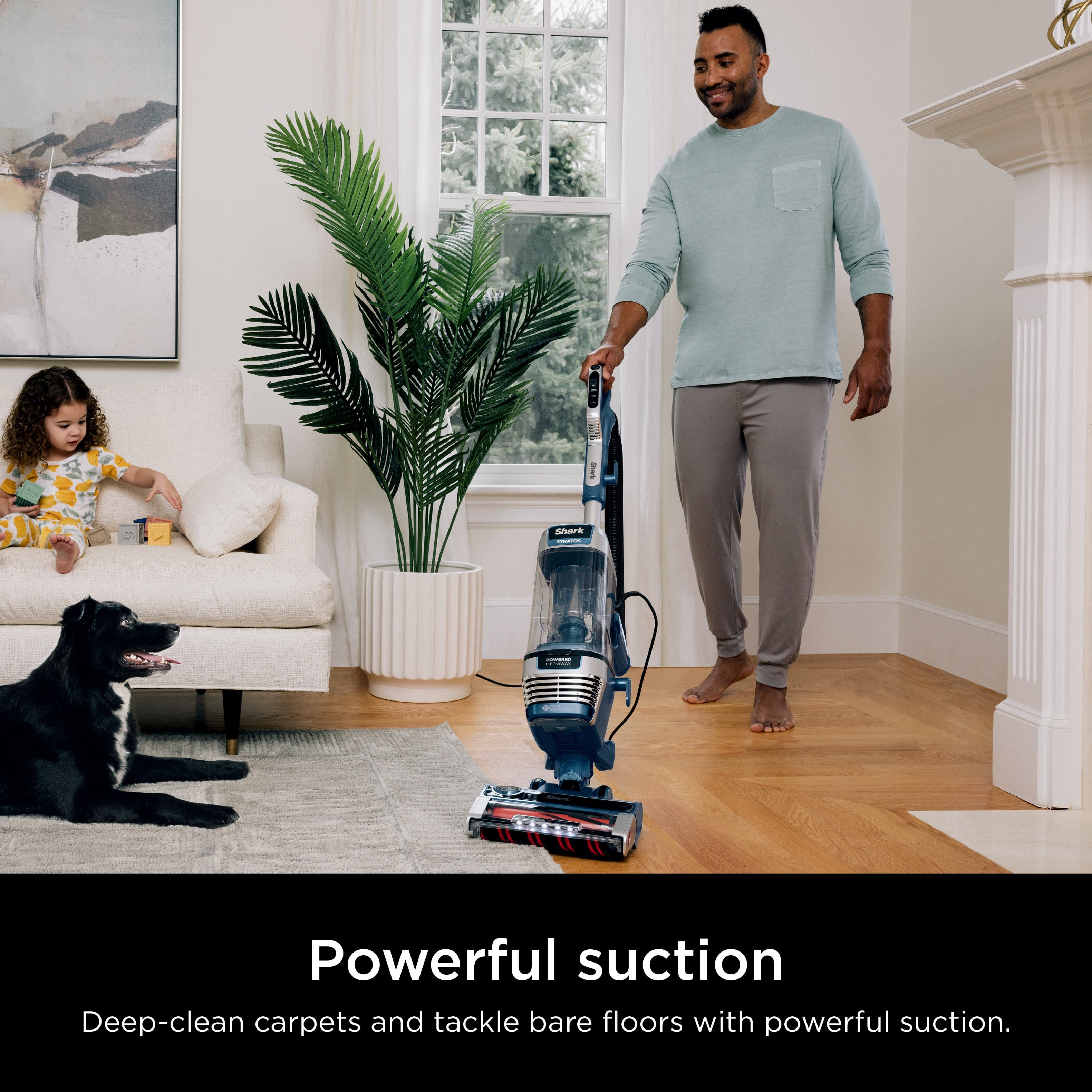 Powerful suction Deep-clean carpets and tackle bare floors with powerful suction.