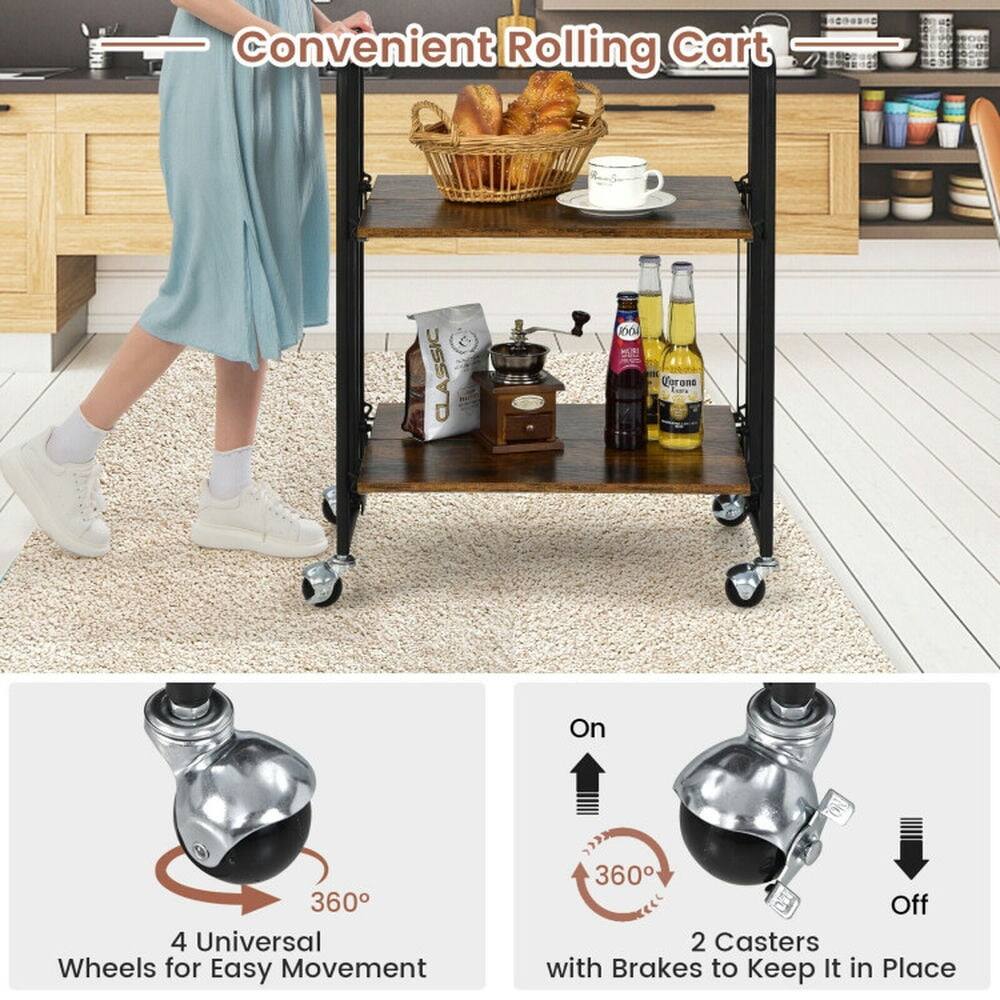 Convenient Rolling Cart CLASSIC 1 Vorone On 360 4 Universal Wheels for Easy Movement 360 Off 2 Casters with Brakes to Keep It in Place