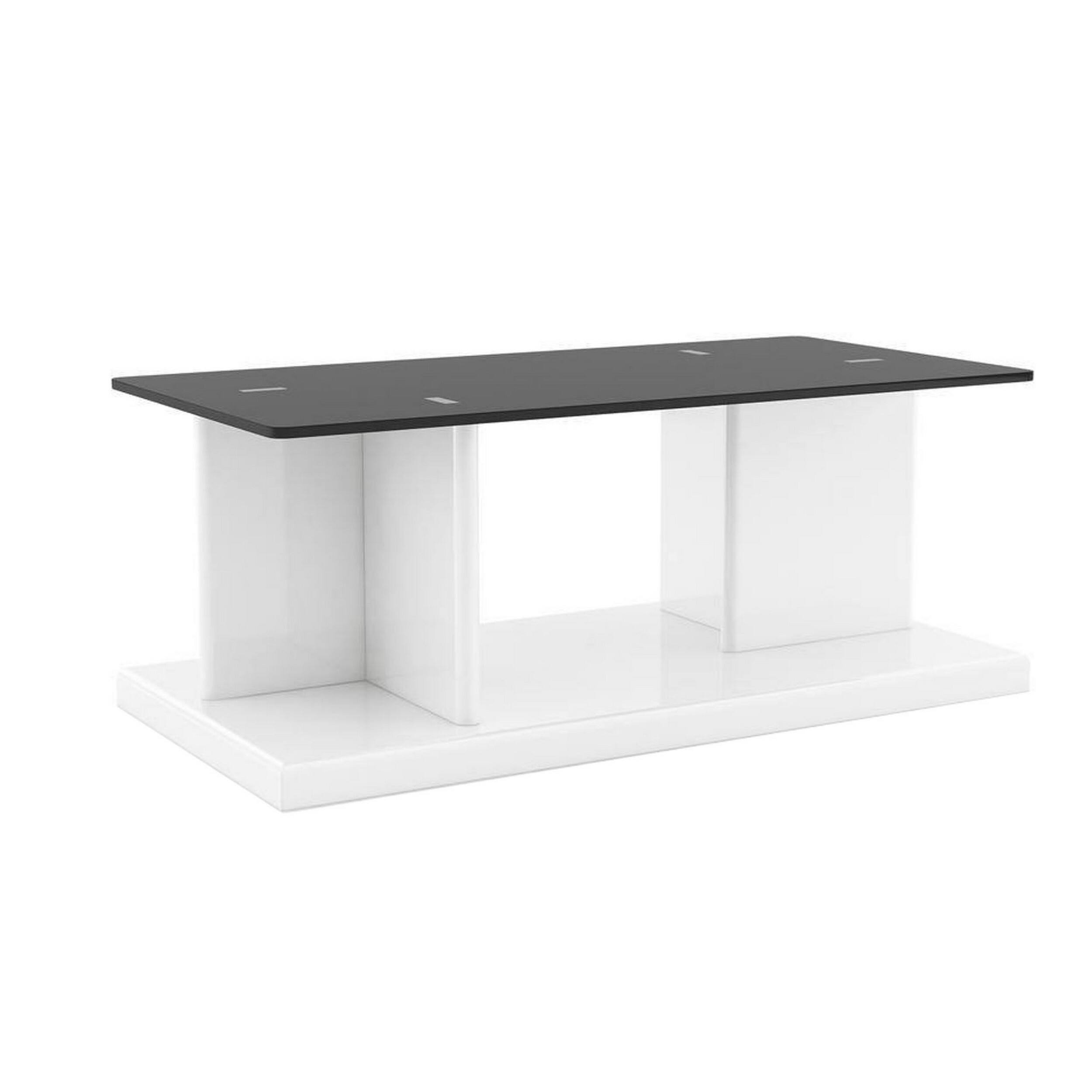 Alt View 2. Manhattan Lane - Liam 47 Inch Rectangular Coffee Table, White Wood, Pedestal Base, Glass Top - White, Black.