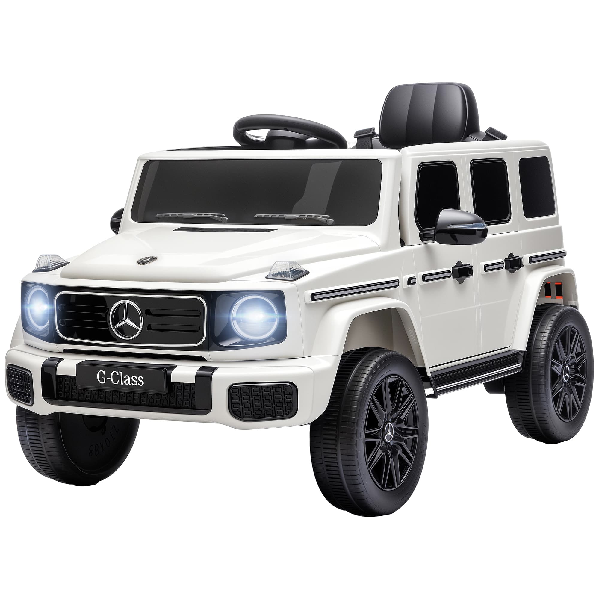 Qaba - Mercedes-Benz G580 12V Kids Ride On Car with Remote, Soft Start, Headlights, Seat Belt, Music, USB - White