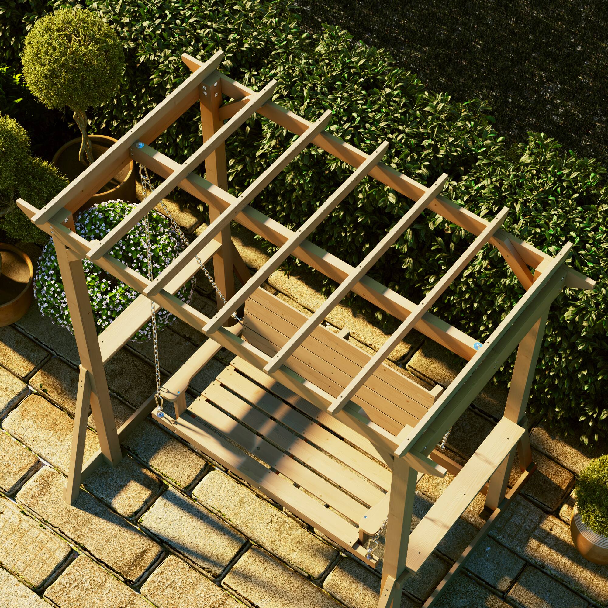 Alt View 1. Famapy - Solid Cedar 2-Person Pergola Swing - Weather-Resistant Outdoor Patio Swing with Heavy-Duty Chain, 600LBS Capacity - Wooden.