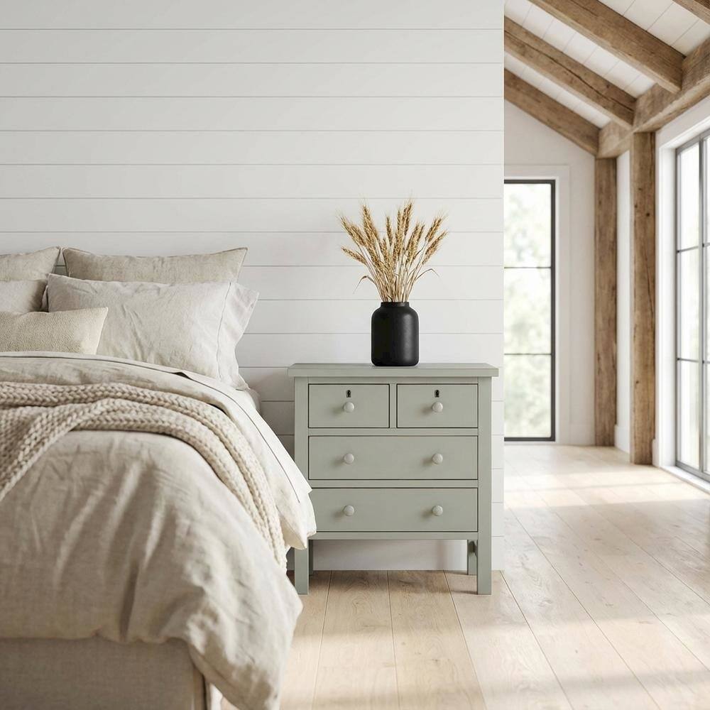 Angle. FurniFact - Antique Gray Nightstand with 4 Storage Drawers and Casual Style - Gray.
