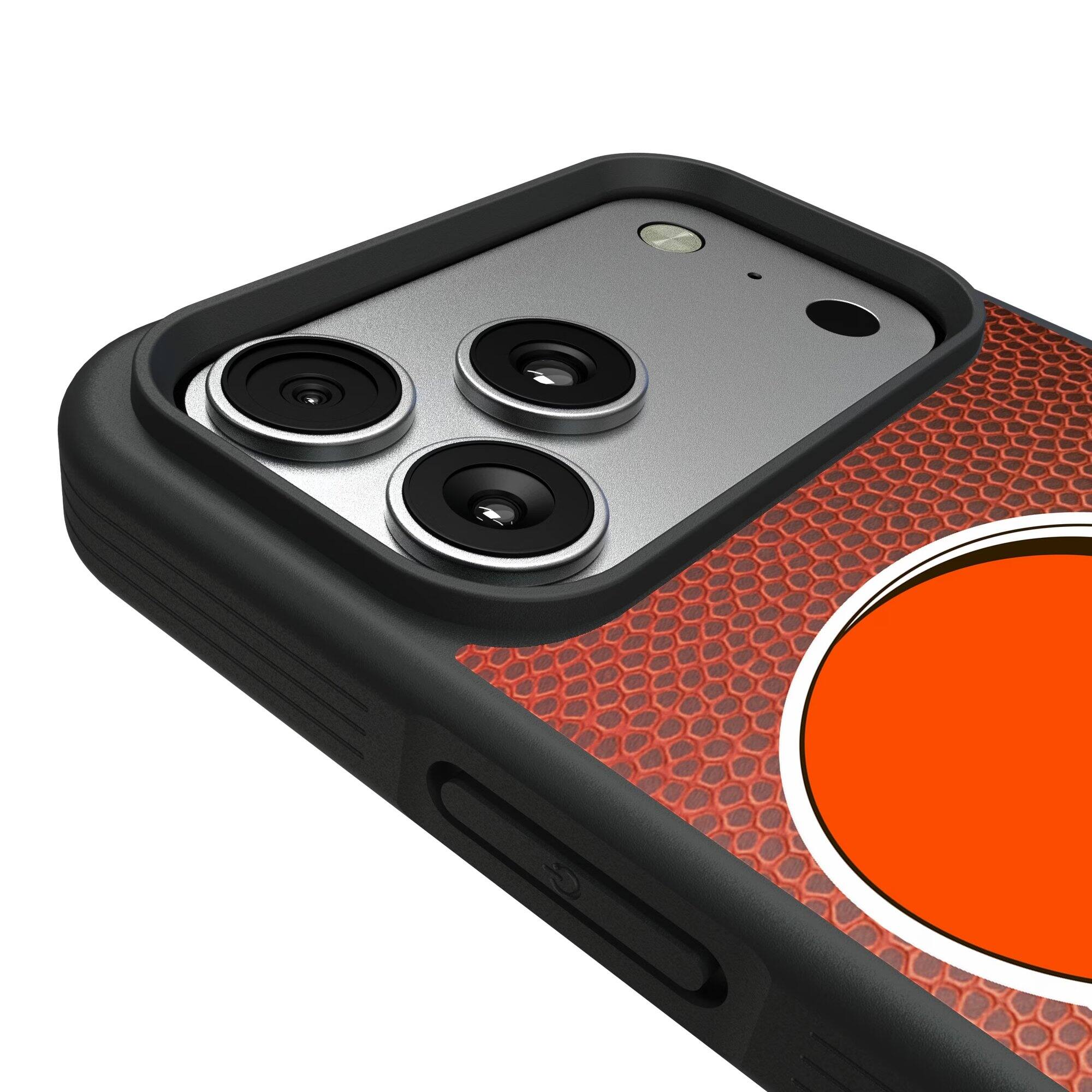Alt View 2. Keyscaper - Cleveland Browns iPhone Bump Case with Football Design - 15 Plus - Multicolor.