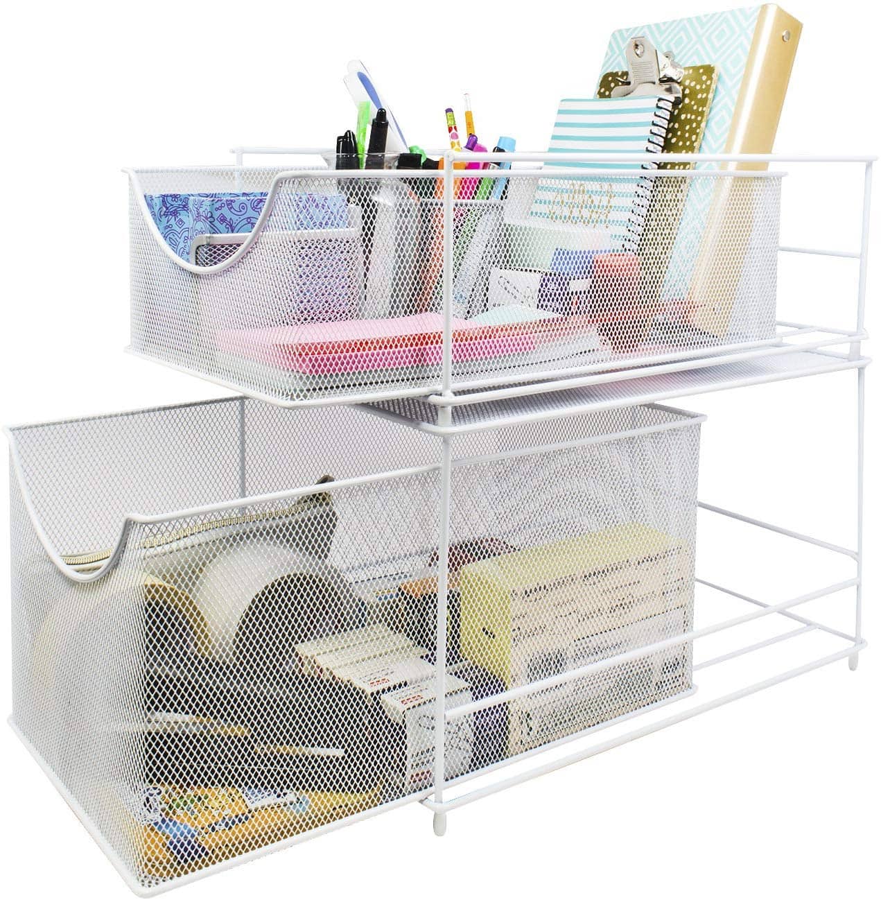 Sorbus - 2-Tier Sliding Mesh Basket Drawers - White