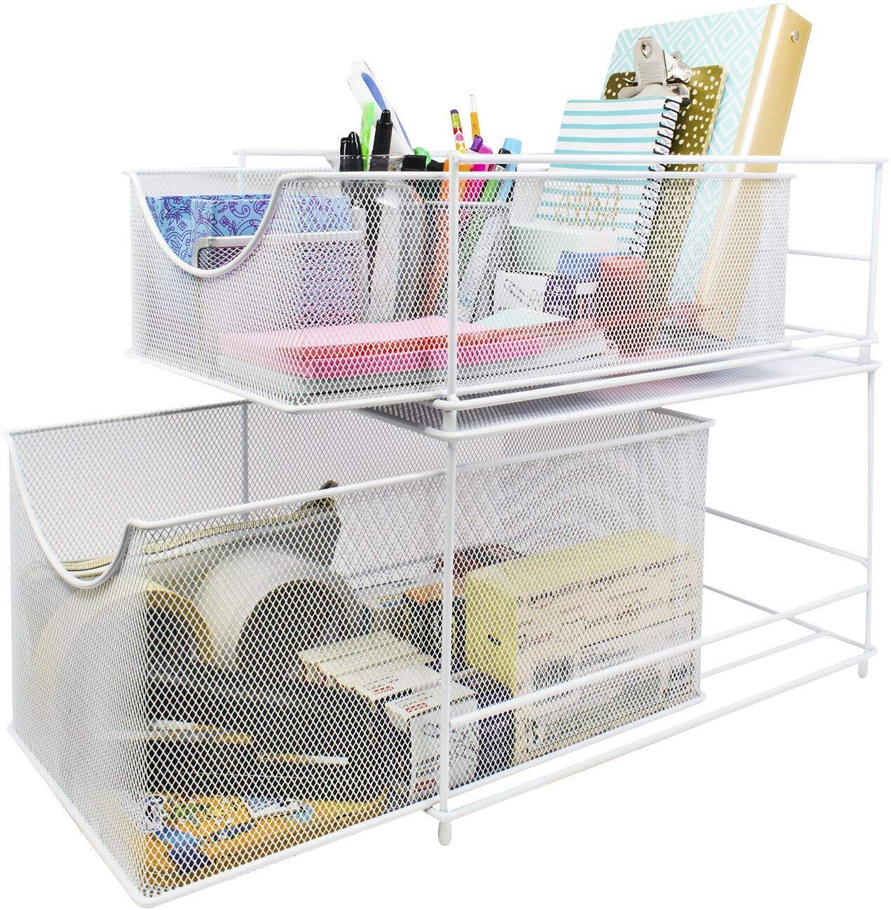 Sorbus - 2-Tier Sliding Mesh Basket Drawers - White