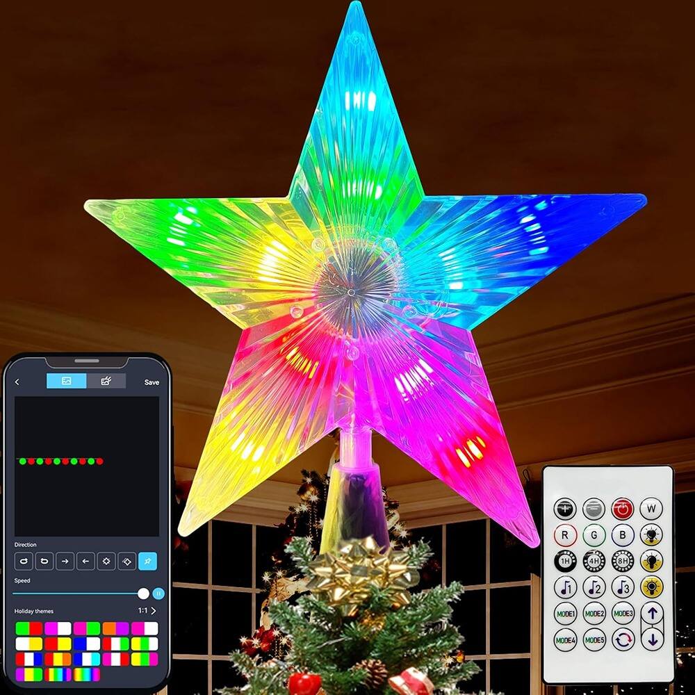 PARKER SLATER - 7.6" RGB Star Tree Topper – Lighted, Remote & App Control - LED