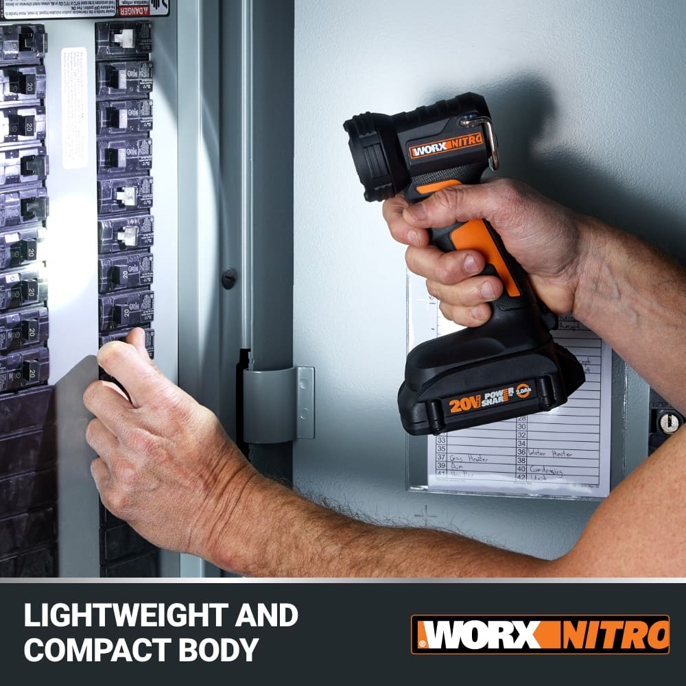 The text on the image reads: "Lightweight and compact body WORX NITRO."