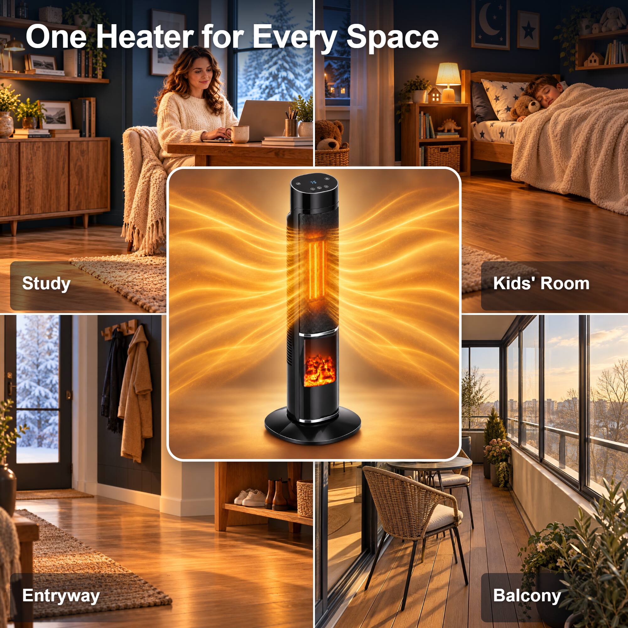 One Heater for Every Space

Study
Kids' Room
Entryway
Balcony
