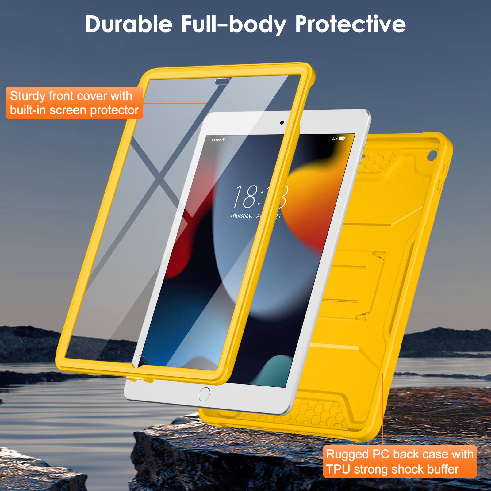 Durable Full-body Protective

Sturdy front cover with built-in screen protector

Rugged PC back case with TPU strong shock buffer