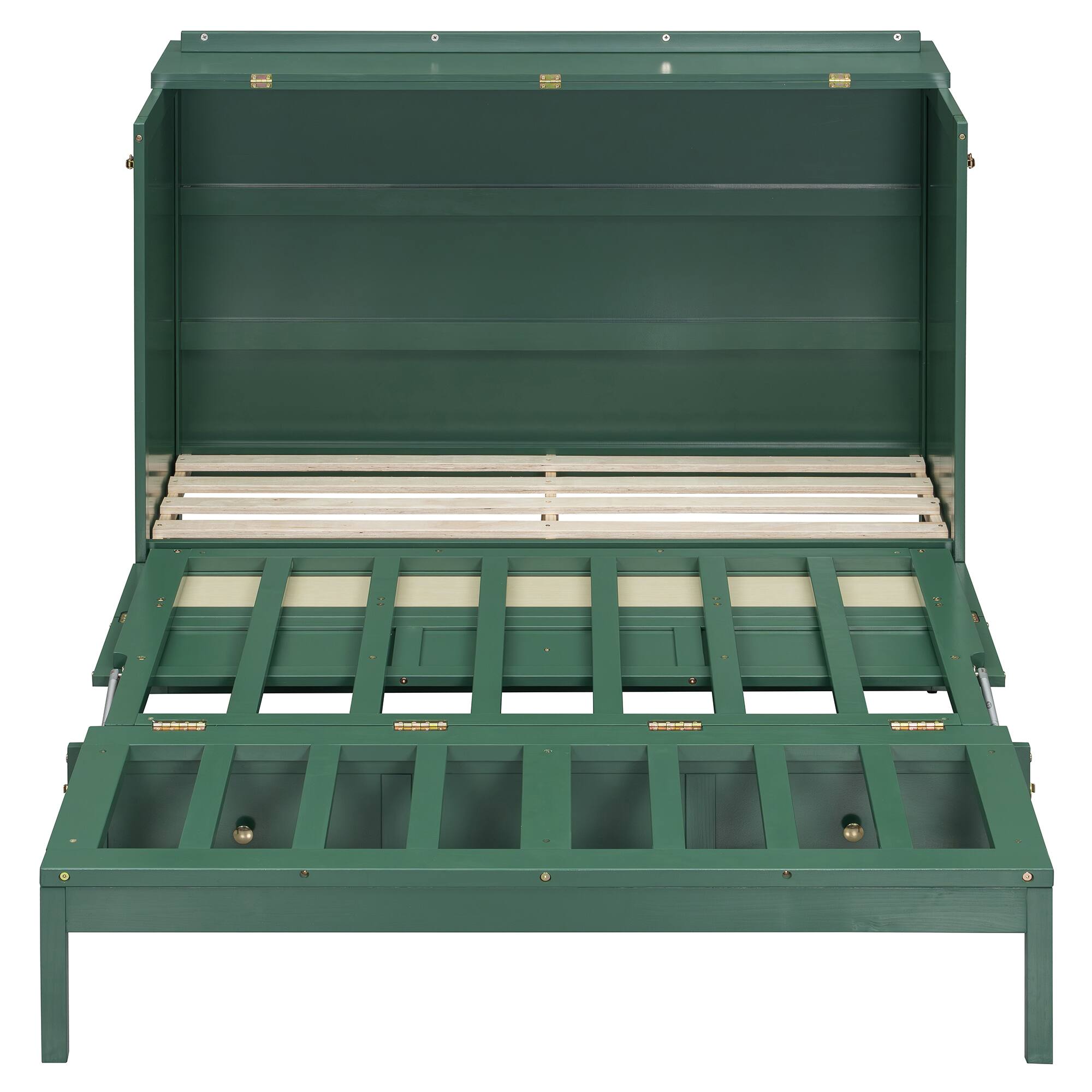 Angle. Whisen - Full Size Murphy Bed,Space-Saving Foldable Bed Frame with Storage Drawers - Green.