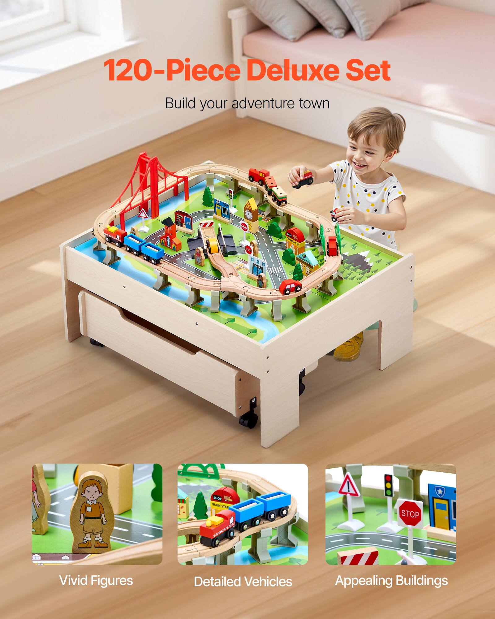120-Piece Deluxe Set  
Build your adventure town  

Vivid Figures  
Detailed Vehicles  
Appealing Buildings