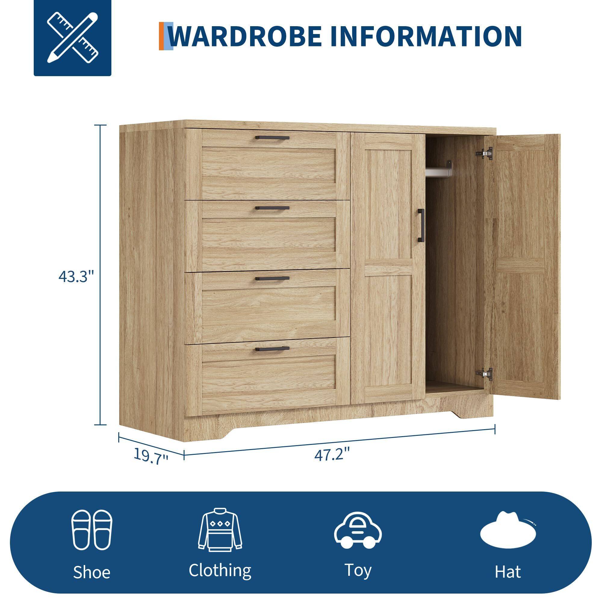 WARDROBE INFORMATION

43.3" H x 19.7" W x 47.2" D

- Shoe
- Clothing
- Toy
- Hat