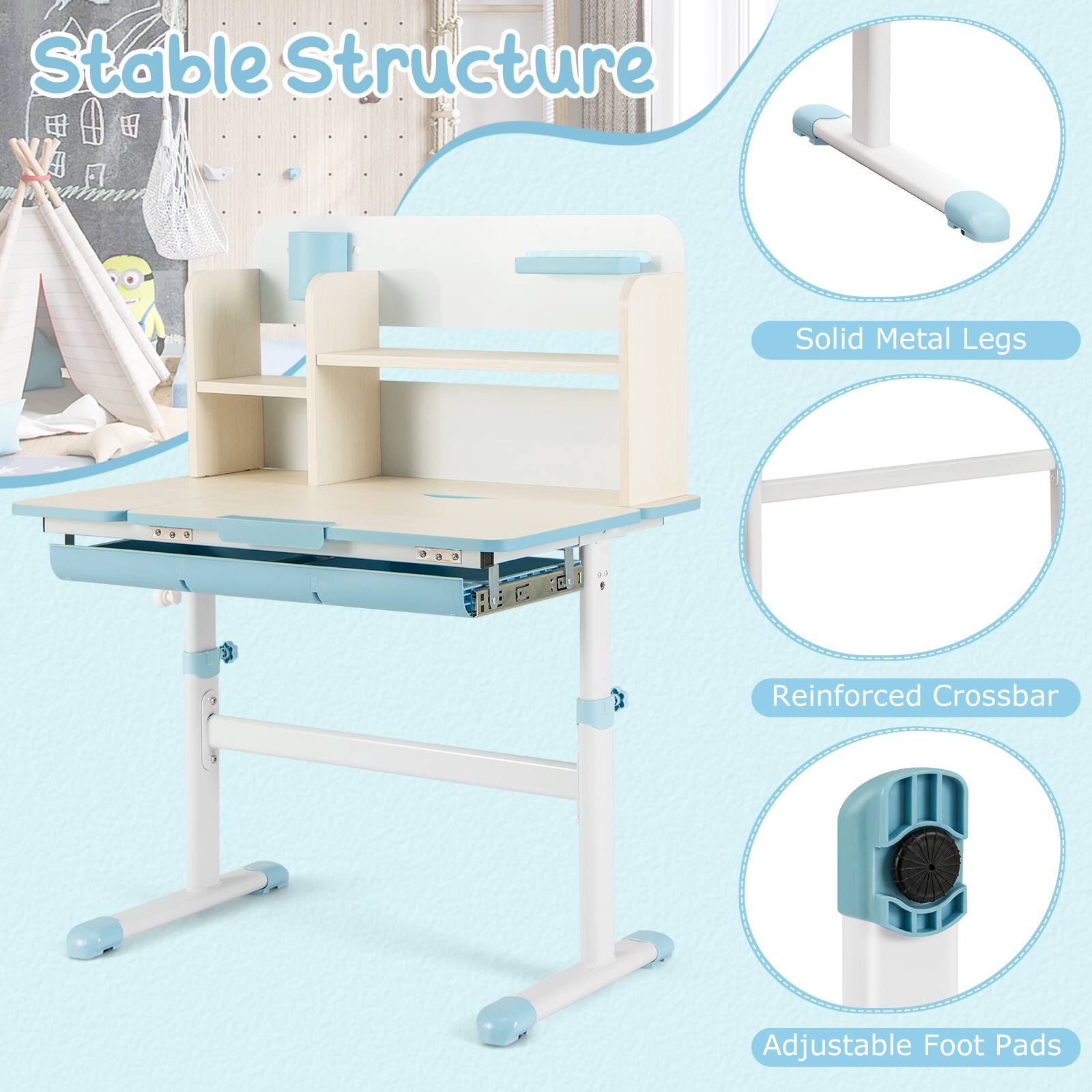 Stable Structure

- Solid Metal Legs
- Reinforced Crossbar
- Adjustable Foot Pads