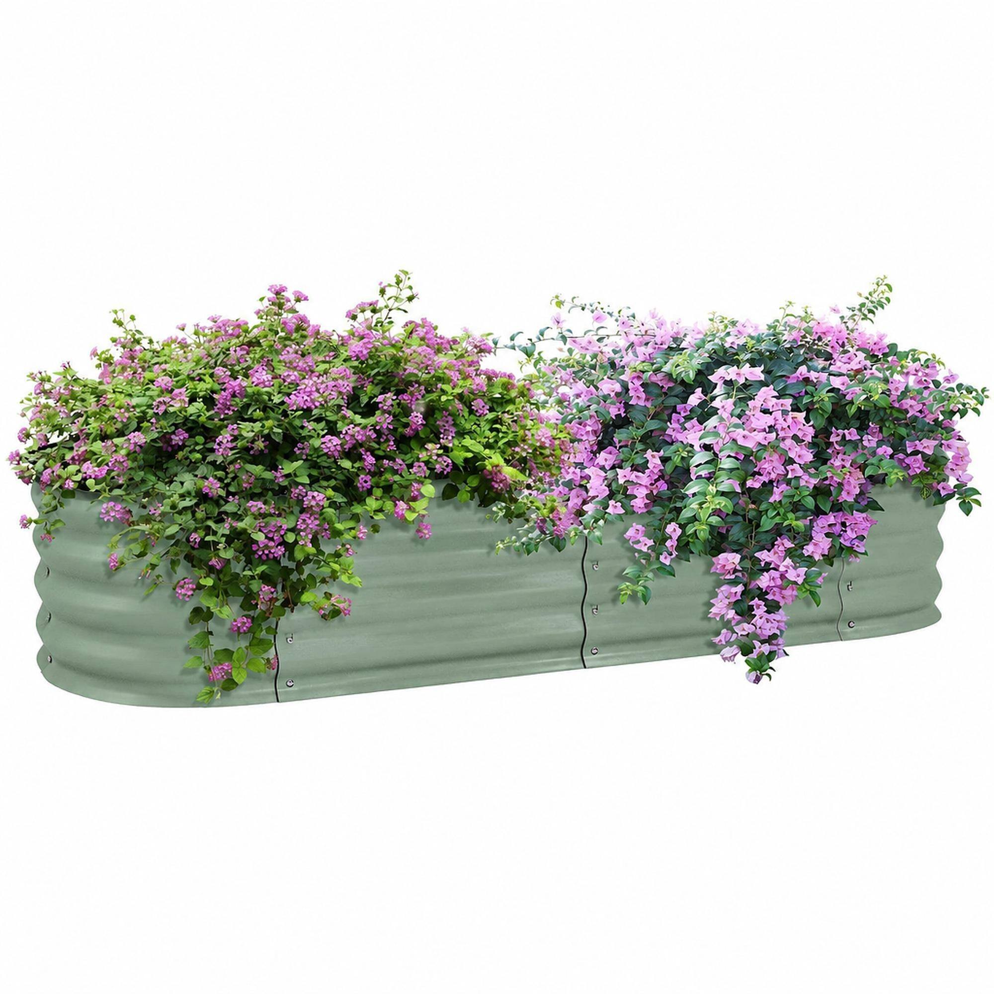 Front. RYHNUYNE - Galvanized Raised Garden Bed Kit 4.9' x 2' x 1' Metal Planter Box with Safety Edging for Vegetables Flowers Herbs - Green.