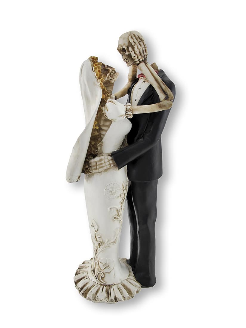 Zeckos - Bride and Groom Skeletons Wedding Statue Cake Topper - Black