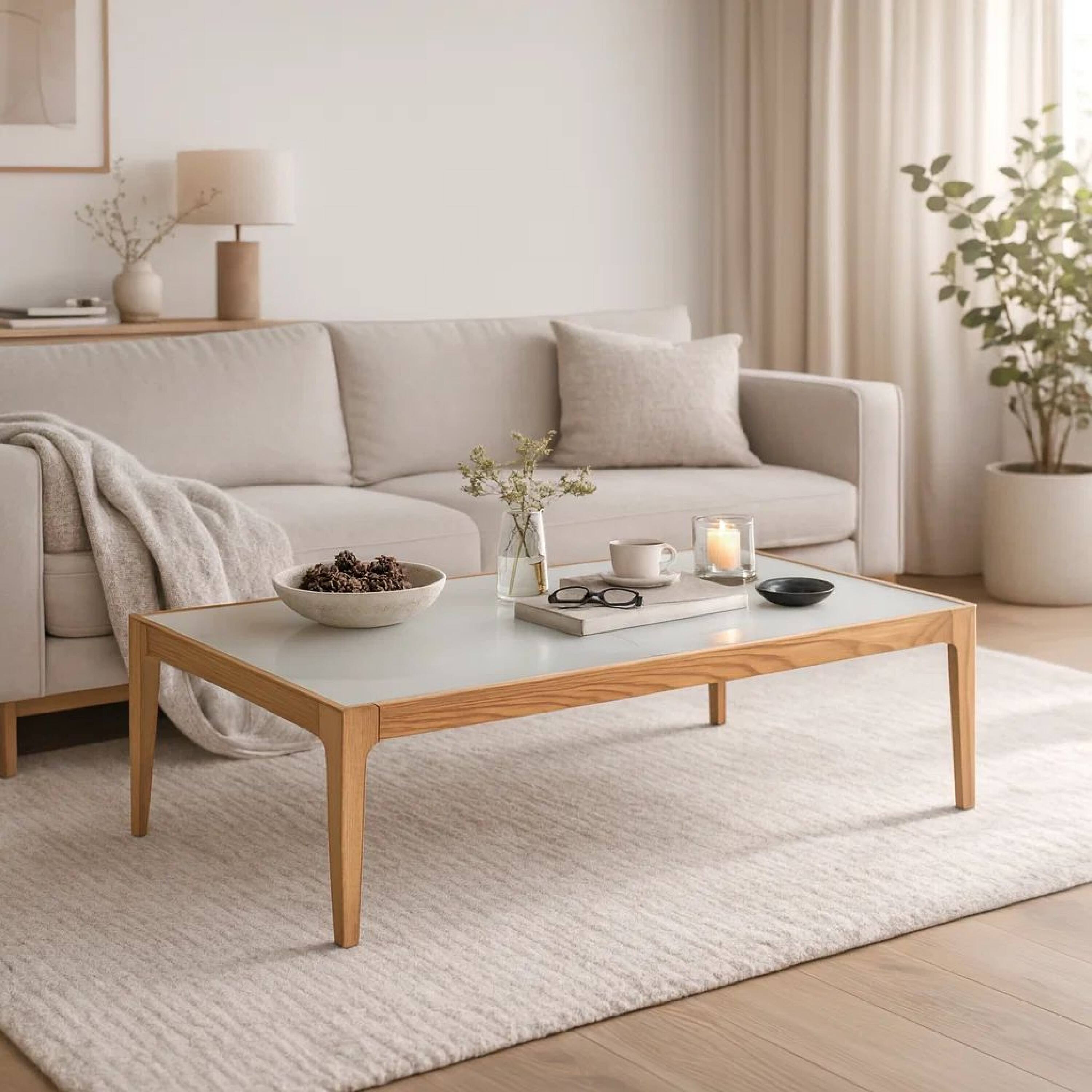 Alt View 5. Manhattan Lane - Wooden Frame Rectangular Coffee Table with Beveled Tempered Glass Top - Brown and Clear.