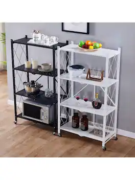 GARVEE - 5-Tier Metal Storage Shelving Unit, Foldable Storage Rack With Wheels, Heavy Duty Utility Layer Shelf Rack Organizer - Black