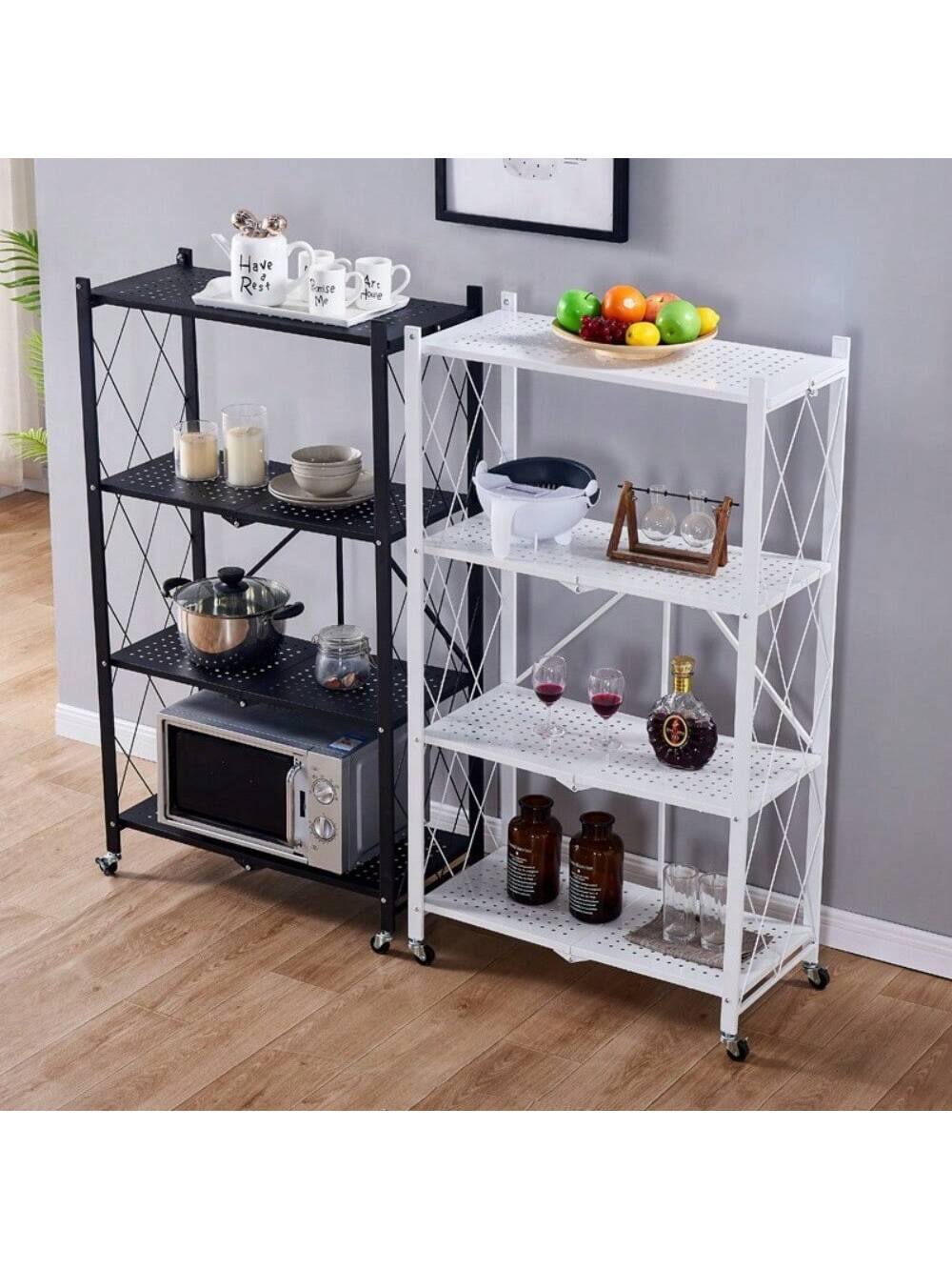 GARVEE - 5-Tier Metal Storage Shelving Unit, Foldable Storage Rack With Wheels, Heavy Duty Utility Layer Shelf Rack Organizer - Black