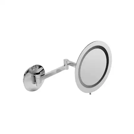Front. Alfi - Polished Chrome Wall Mount Round 9" 5x Magnifying Cosmetic Mirror with Light - Silver.