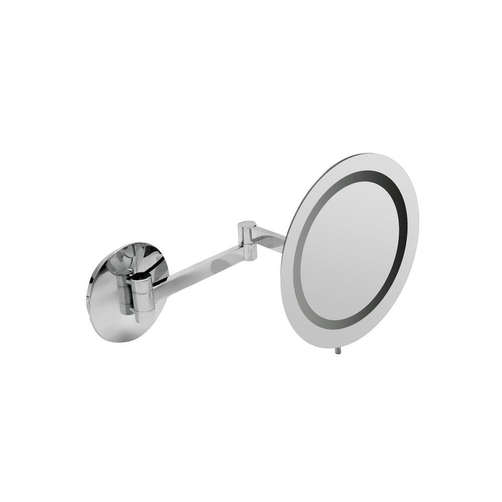 Front. Alfi - Polished Chrome Wall Mount Round 9" 5x Magnifying Cosmetic Mirror with Light - Silver.