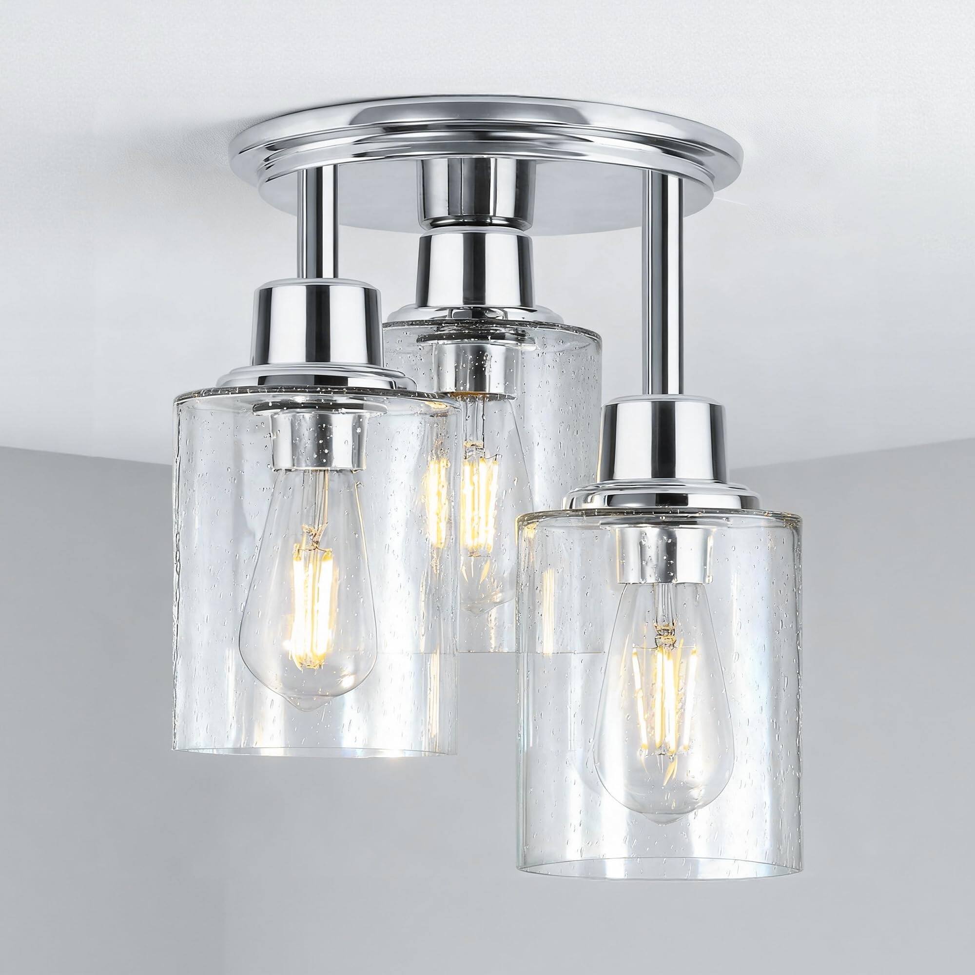 Front. Earthley Blooms - Semi Flush Mount Ceiling Light Close To Fixtures Vintage Oil rubbed Bronze Finish With Clear Seeded Glass S - Chrome plating.