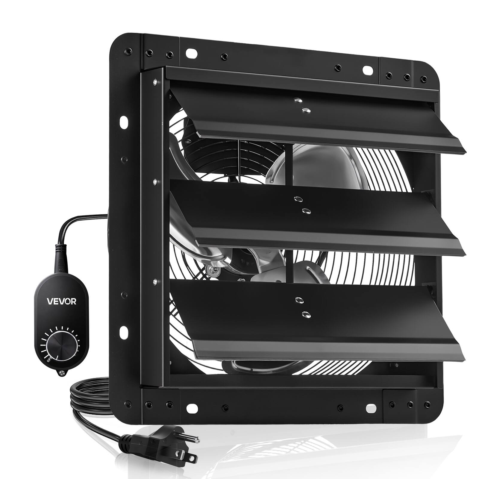 Front. VEVOR - 12 inch Shutter Exhaust Fan, Wall Mounted Attic Vent Fan with Variable Speed Controller, 1100 CFM, AC Motor - Black.