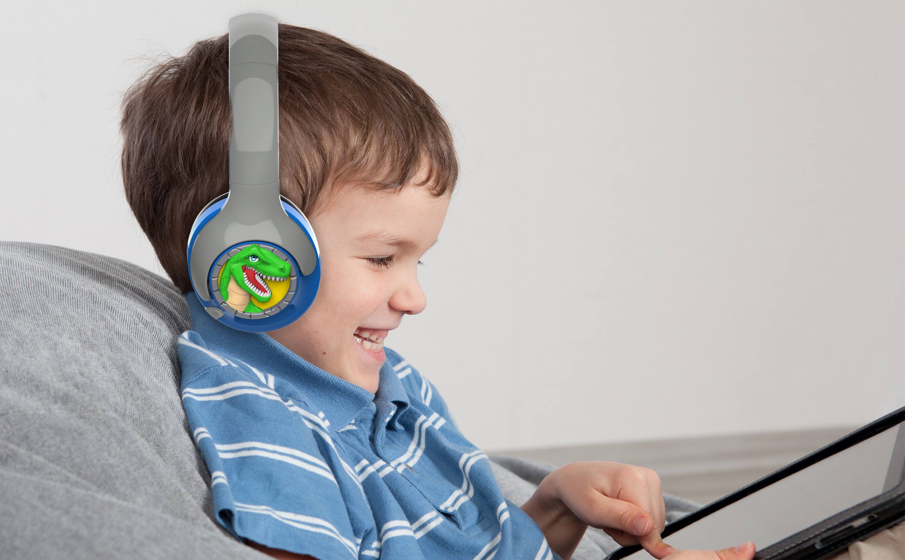 Left. eKids - eKids Dinosaur Bluetooth Headphones for Kids, Wireless Headphones for School, Home, or Travel - Multicolor.