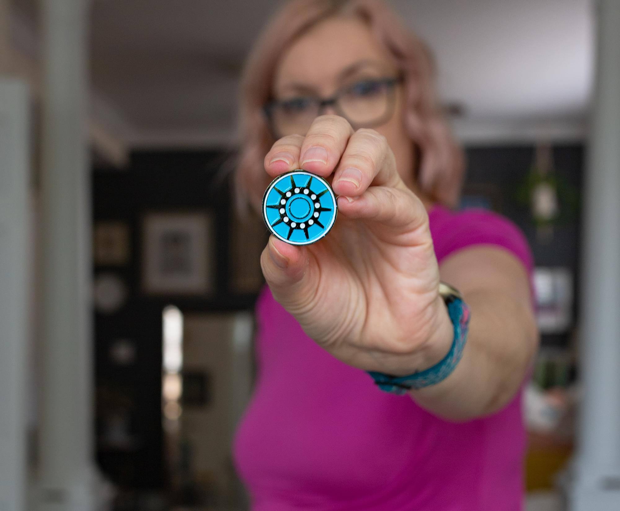 Alt View 2. Surreal Entertainment - Iron Man Arc Reactor Enamel Collector Pin - Blue.