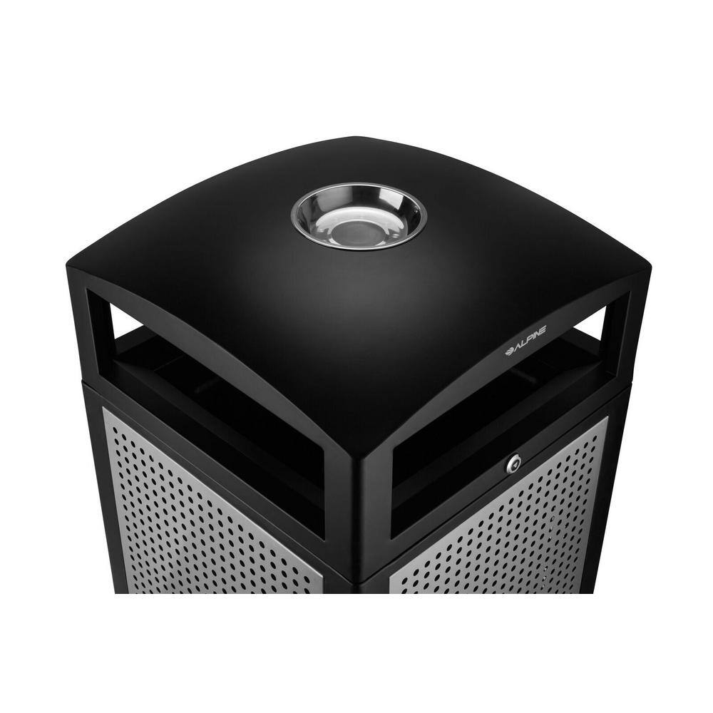 Left. Alpine Industries - 40 Gallon Steel Outdoor Trash Can with Insert Liner and Dome Lid with Ashtray Urn - Silver.