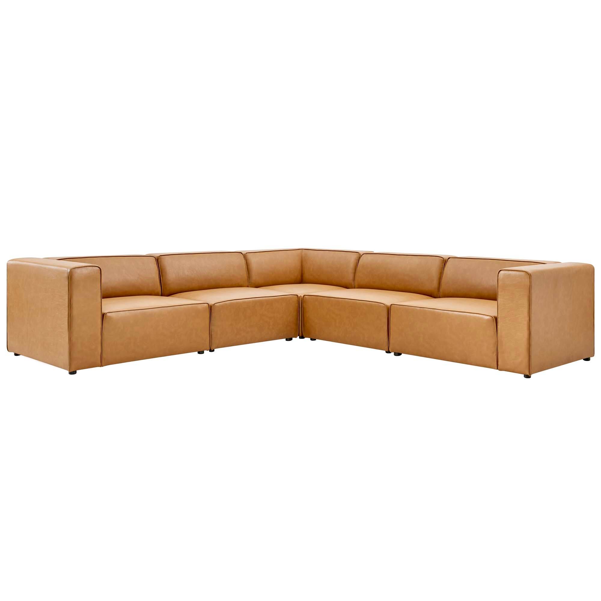 Front. Modway - Mingle 5-Piece Vegan Leather Sectional Sofa by Modway - Brown.