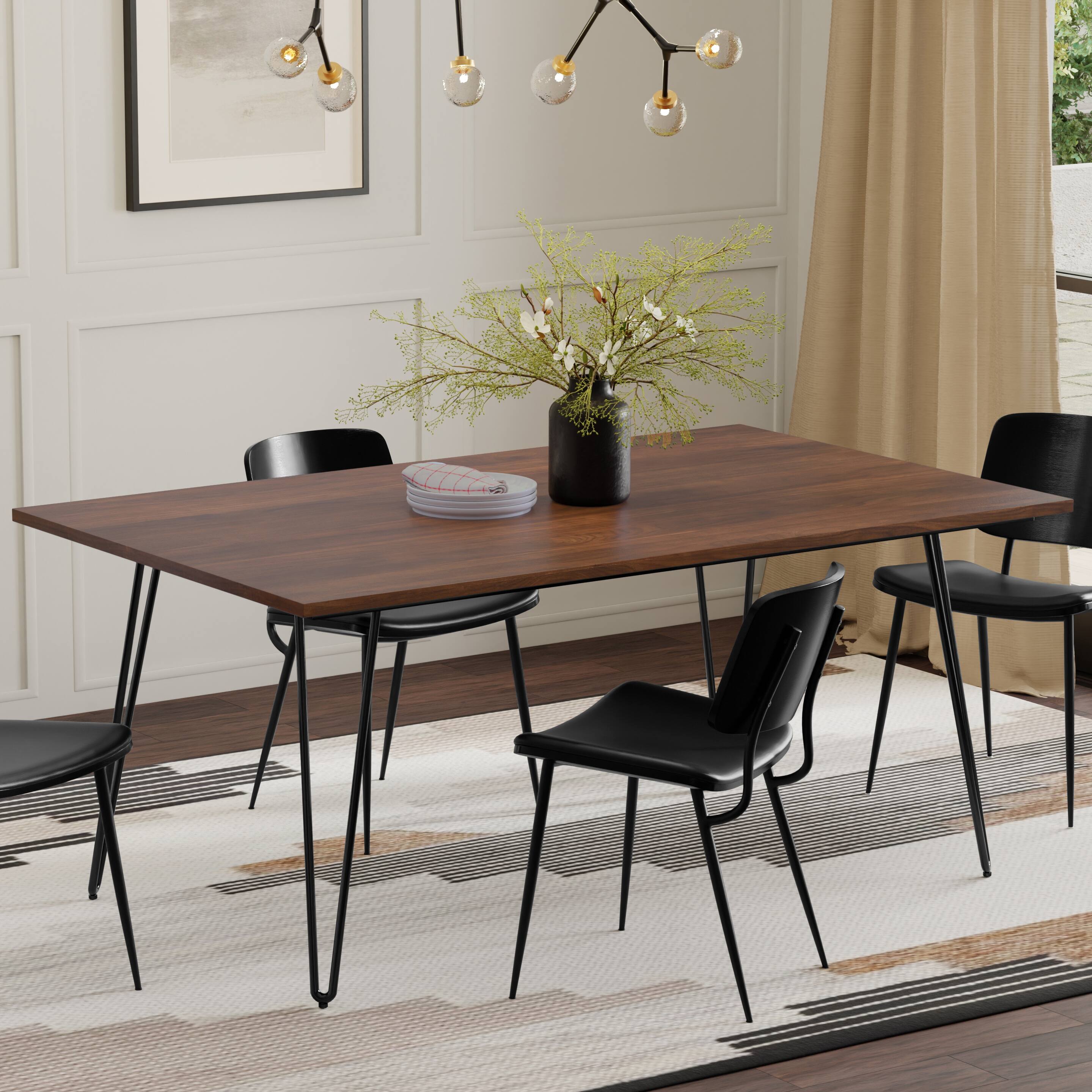 Angle. Simpli Home - Hunter 66 inch x 40 inch Rectangle Industrial Dining Table in Walnut Veneer - Walnut Veneer.
