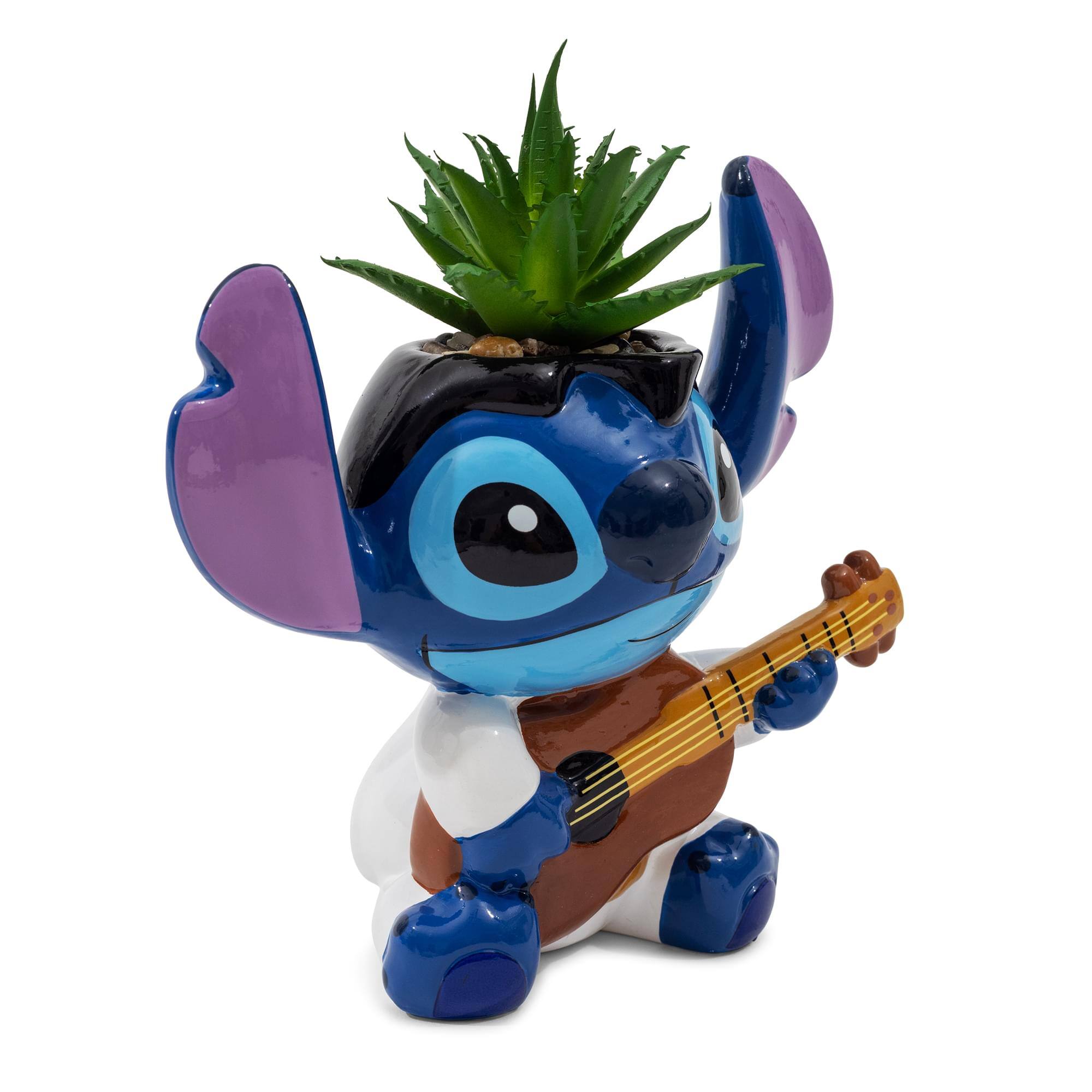 Alt View 1. Silver Buffalo - Disney Lilo & Stitch Elvis 6-Inch Ceramic Mini Planter With Artificial Succulent - Blue.