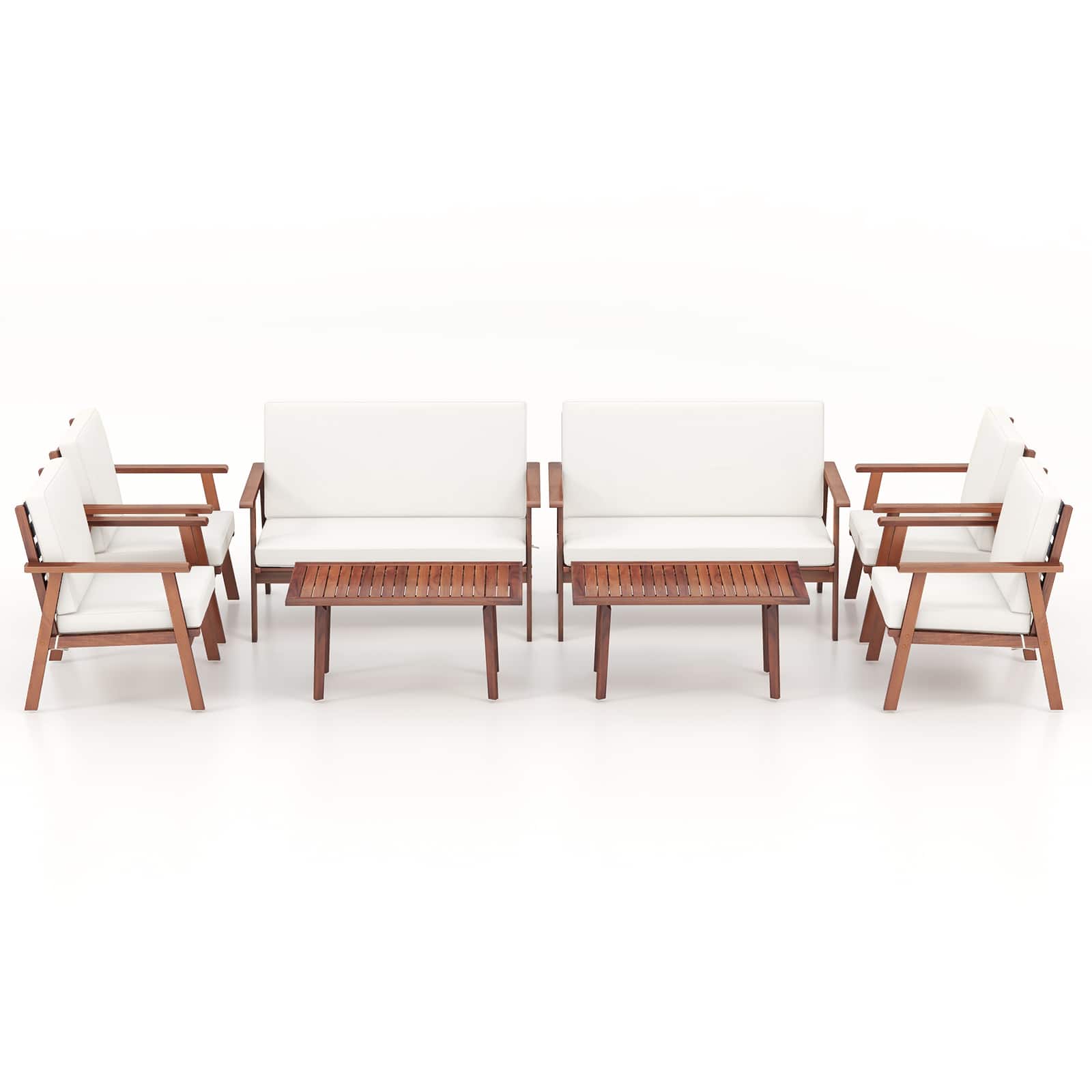 Front. Costway - 8 PCS Patio Conversation Set Acacia Wood Sofa Coffee Table with Cushioned Seat - Natural + Off White.