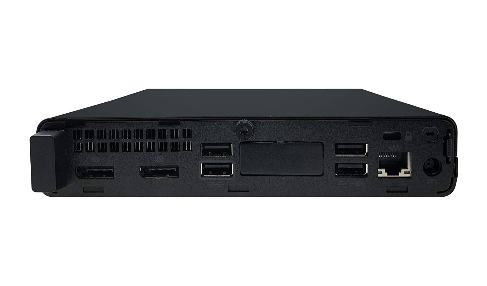 Left. HP - HP EliteDesk 800 G5 Mini Core i7-9700T 2.0GHz, 32GB, 500GB NVMe SSD, Internal Wi-Fi, Windows 11 Pro (Refurbished) - Black.