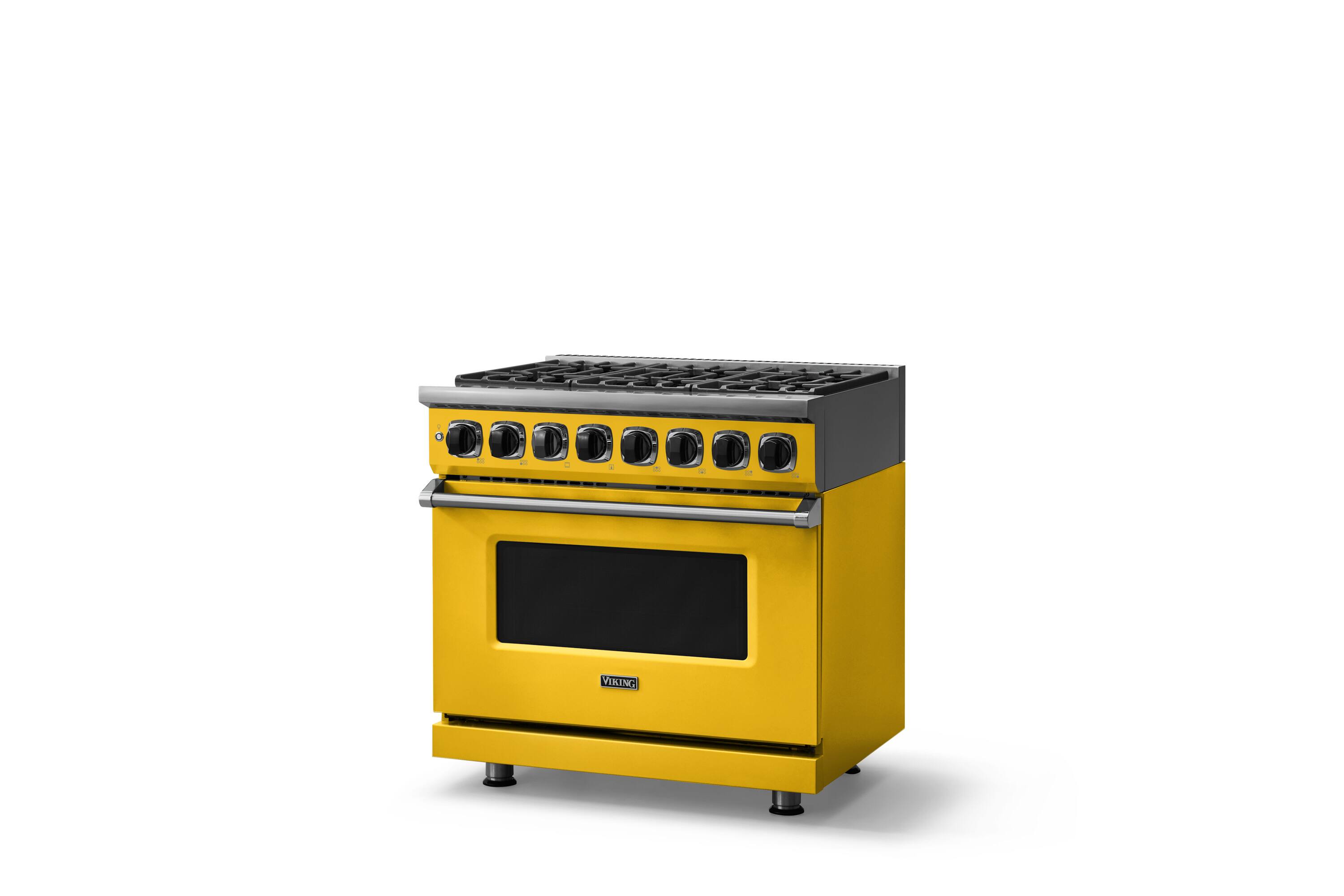Angle. Viking - 36 in. Wide 6 Burner Dual Fuel Sealed Burner Range - Daffodil.