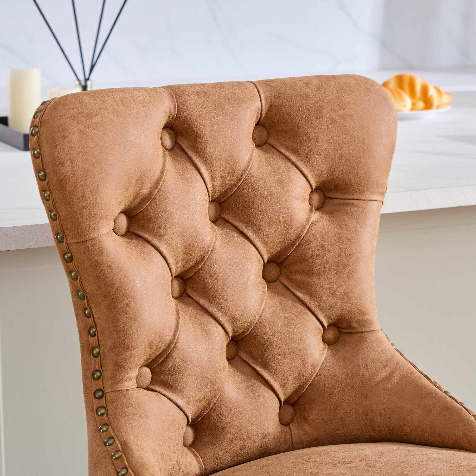 Alt View 6. GOODSILO - Vintage-Inspired Adjustable Swivel Bar Stools with Tufted Backs, Set of 2 for Kitchen and Home Pub - Orange.