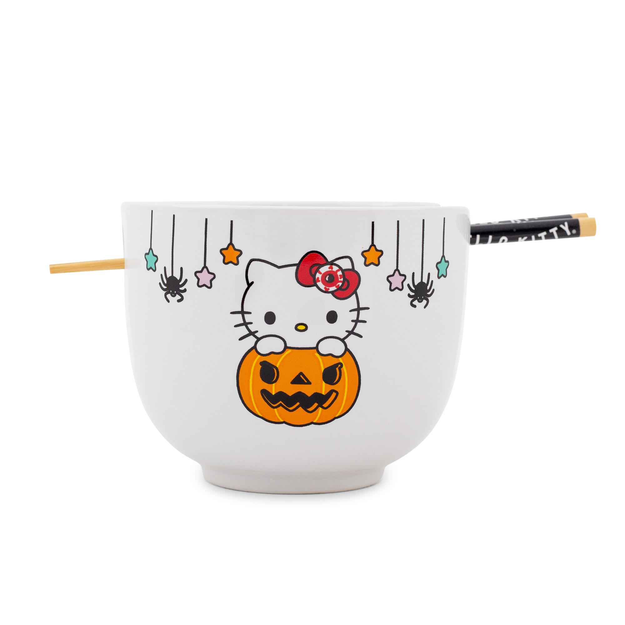 Alt View 1. Silver Buffalo - Sanrio Hello Kitty Pumpkin Boo 20-Ounce Ceramic Ramen Bowl and Chopstick Set - White.