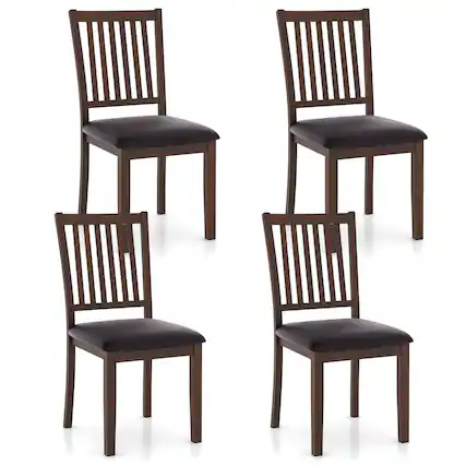 Front. Costway - Modern Dining Chair Set of 4 with Slanted High Backrest Wear-resistant PVC Leather - Cappuccino, Black.