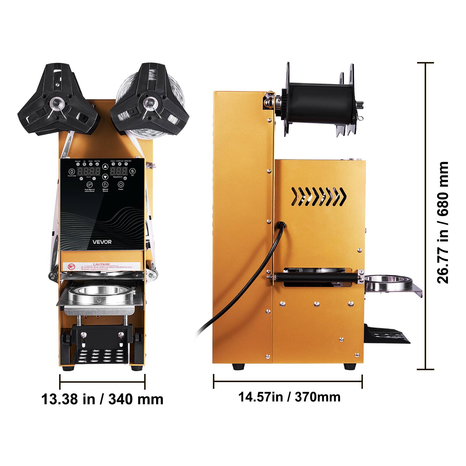 Sure, here is the corrected and grouped text from the image:

- **VEVOR**
- **13.38 in / 340 mm**
- **14.57 in / 370 mm**
- **26.77 in / 680 mm**
