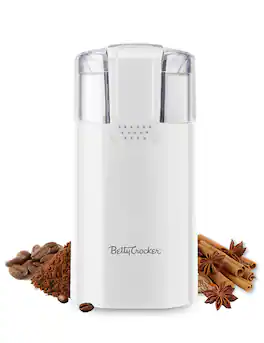 Betty Crocker - Electric Coffee and Spice Grinder with Stainless Steel Bowl & Blades, Grinds Up to 12 Cups, Coarse to Fine, BC-4821W - White