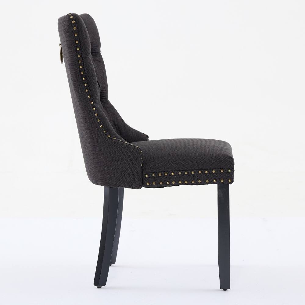 Alt View 1. Loheer - Loheer Tufted Dining Chair Set of 2 Linen Upholstered Black - Black.