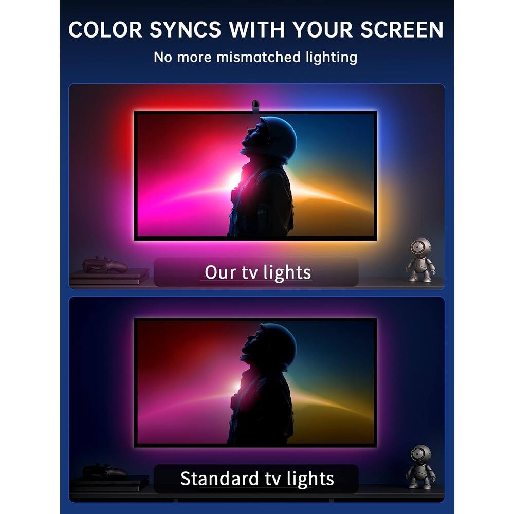 COLOR SYNCS WITH YOUR SCREEN  
No more mismatched lighting  

Our tv lights  

Standard tv lights