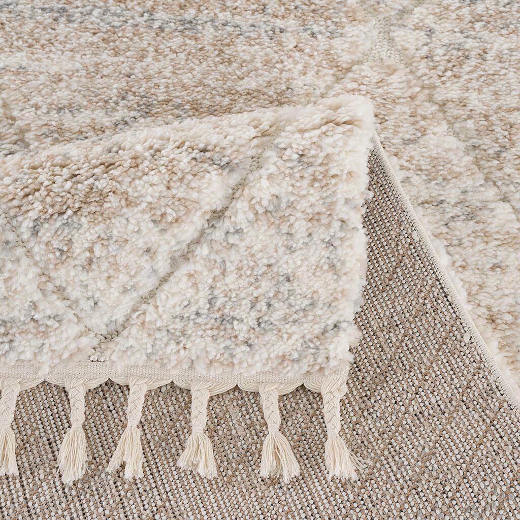 Back. APRILSOUL - Turkish Cream Trellis Area Rug with Tassels Super Soft Plush Machine Woven - Cream.