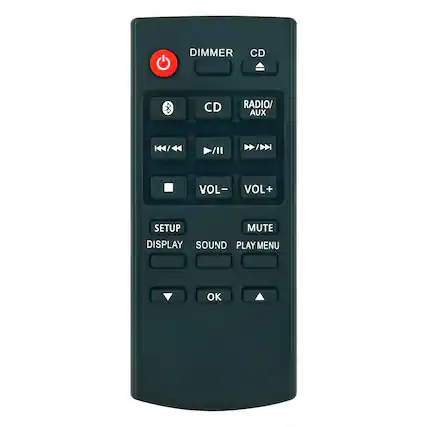 Sure, here is the corrected and grouped text from the image:
- DIMMER
- CD
- RADIO/AUX
- CD
- VOL-
- VOL+
- SETUP
- DISPLAY
- SOUND
- MUTE
- PLAY MENU
- OK