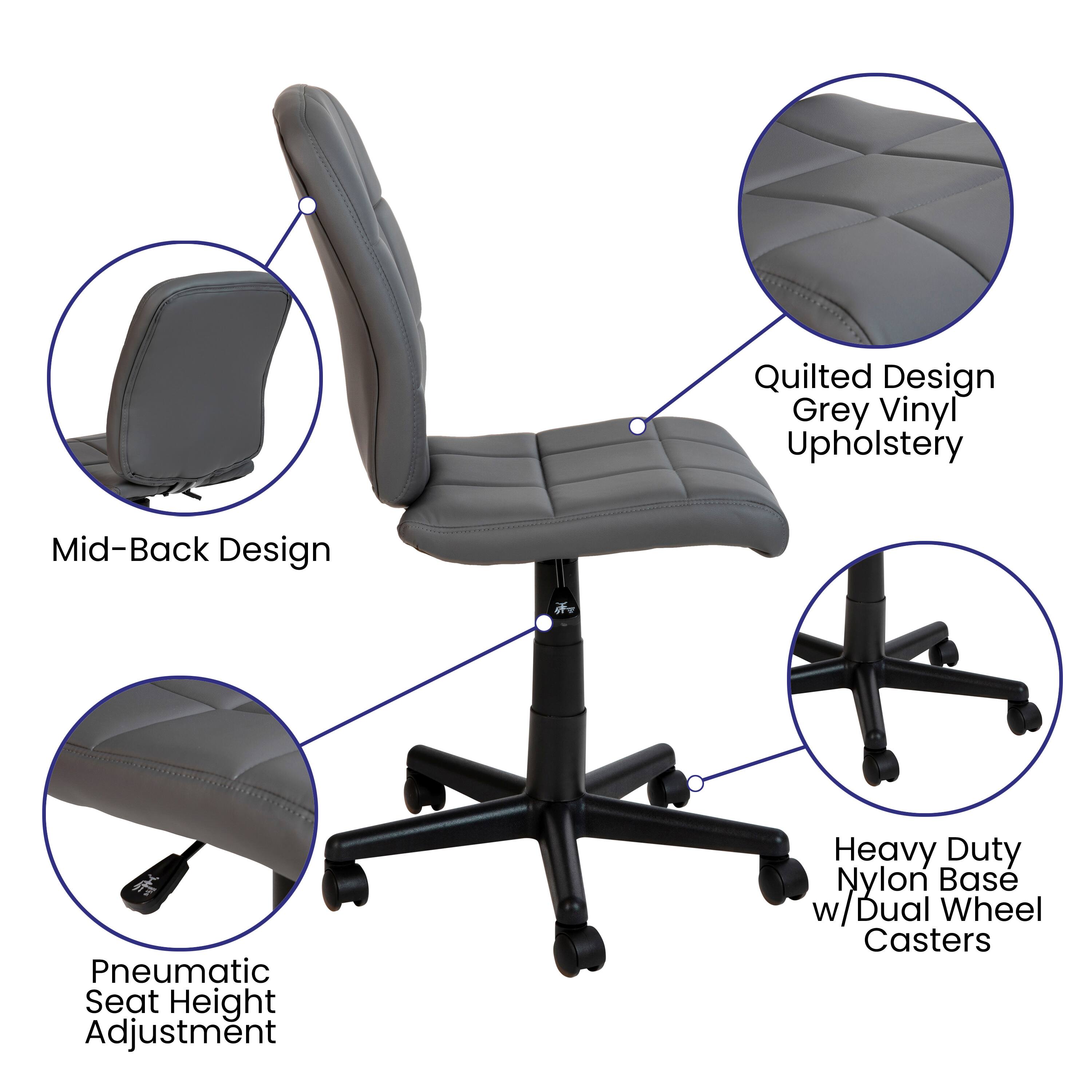Emma + Oliver Mid Back Quilted Vinyl Swivel Task Office Chair Gray ...