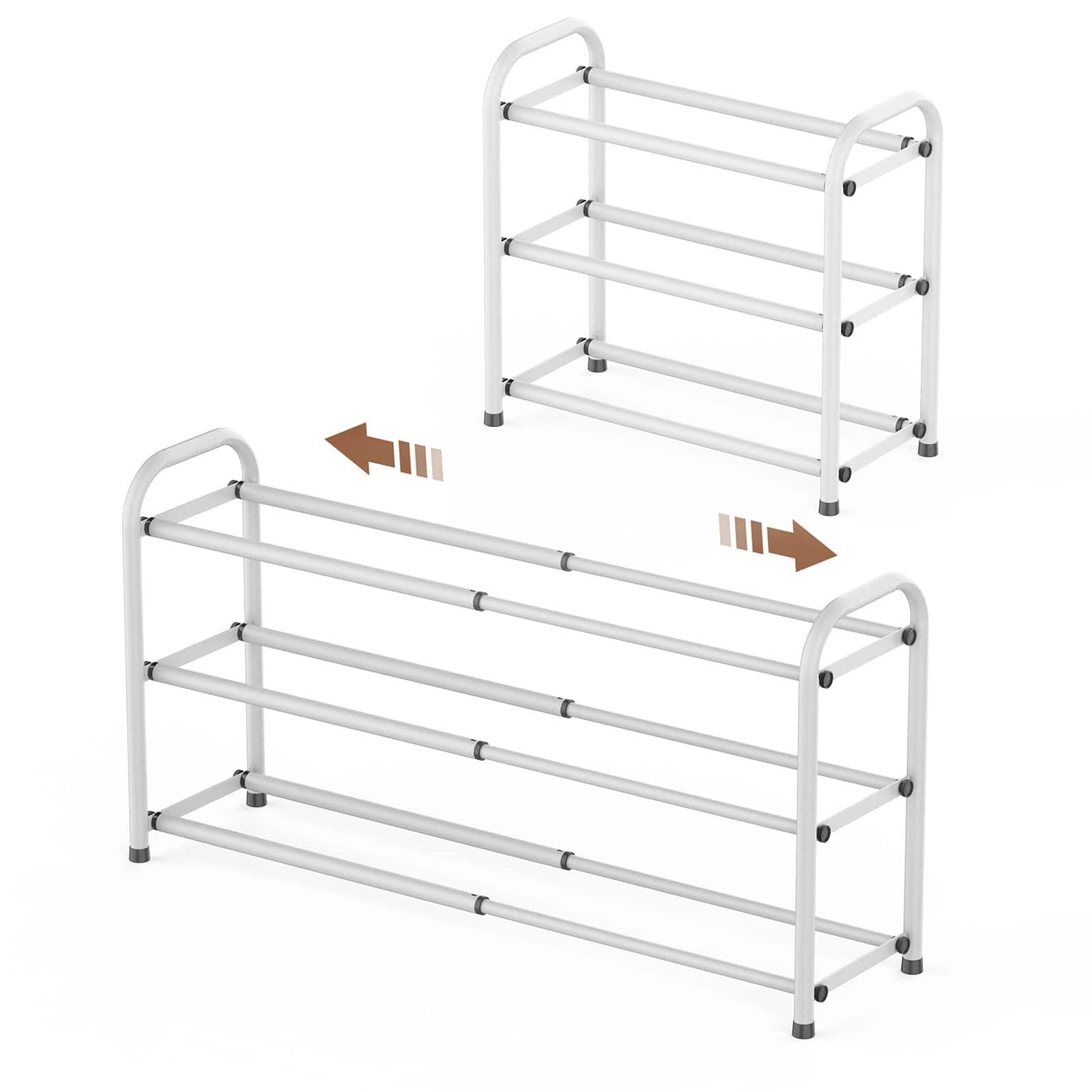 Dazzed Corner - 3-Tier Expandable Shoe Rack,Adjustable Heavy Duty Metal Free Standing Shoe Rack - White