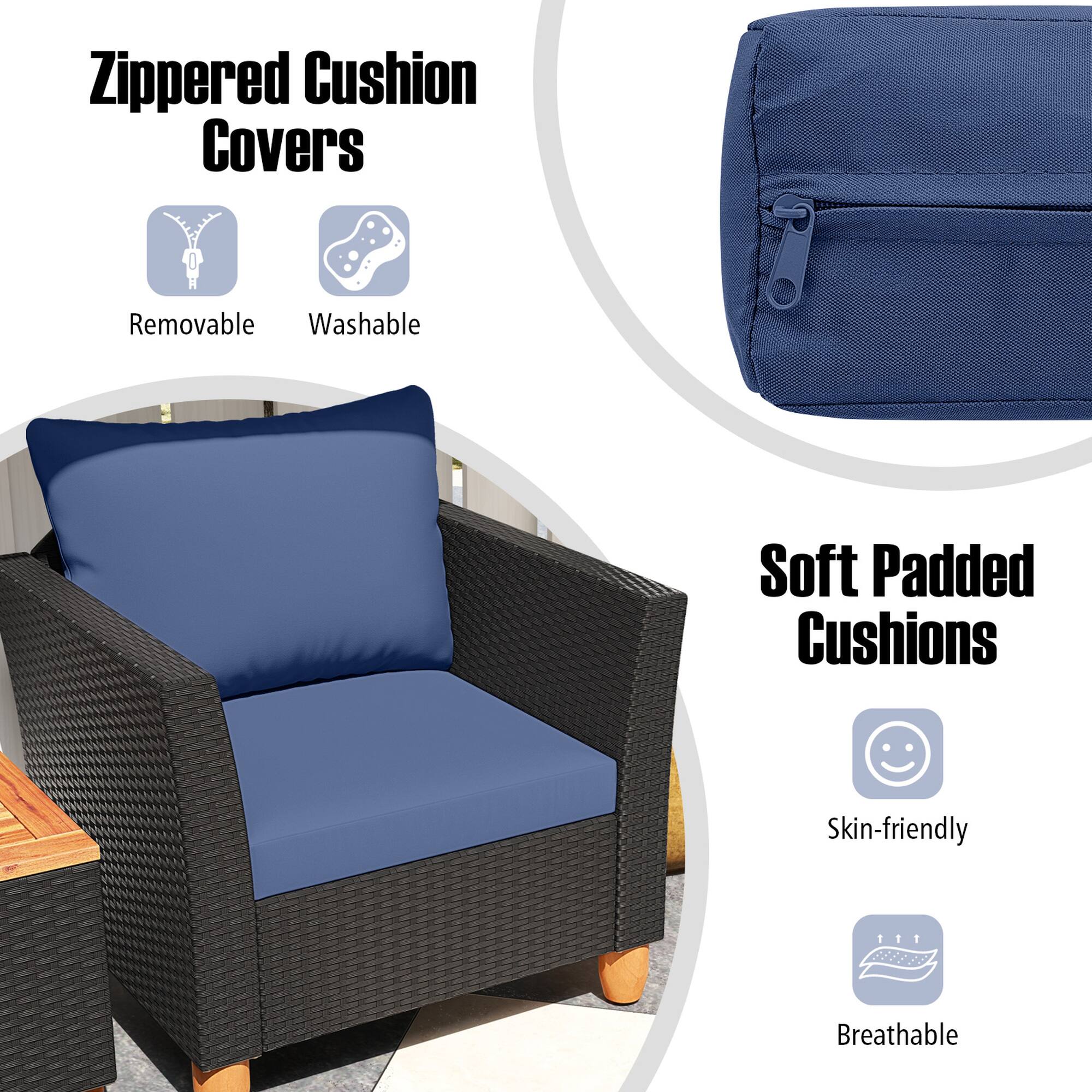 Zippered Cushion Covers: Removable, Washable
Soft Padded Cushions: Skin-friendly, Breathable