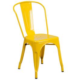 Emma + Oliver - Commercial Grade Colorful Metal Indoor-Outdoor Stackable Dining Chair - Yellow