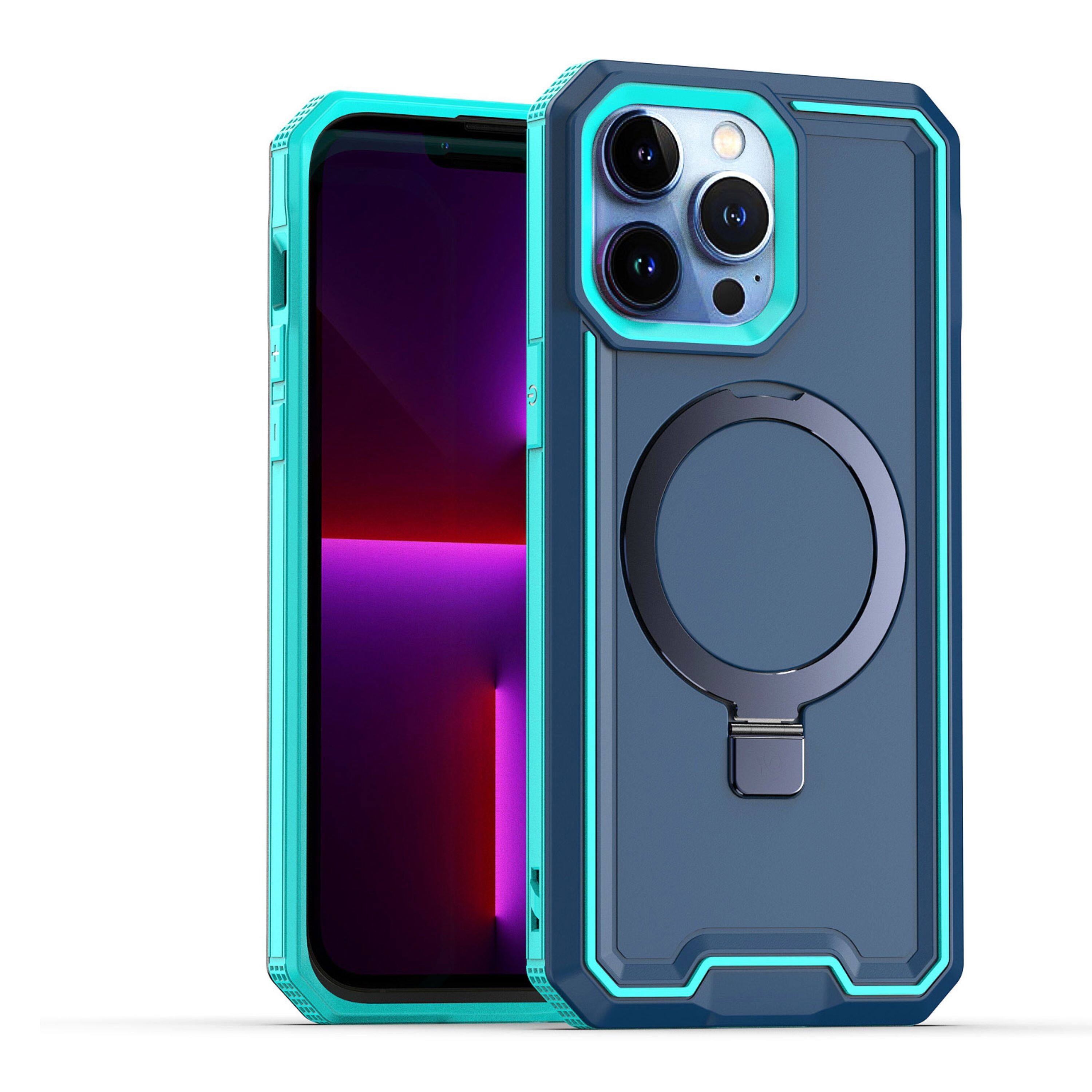 Front. Kitcheniva - Shockproof Rugged Magnet Circle Stand Fuse Phone Case With 2 Pcs Screen Protectors For iPhone 15 Pro Max Blue - Blue.