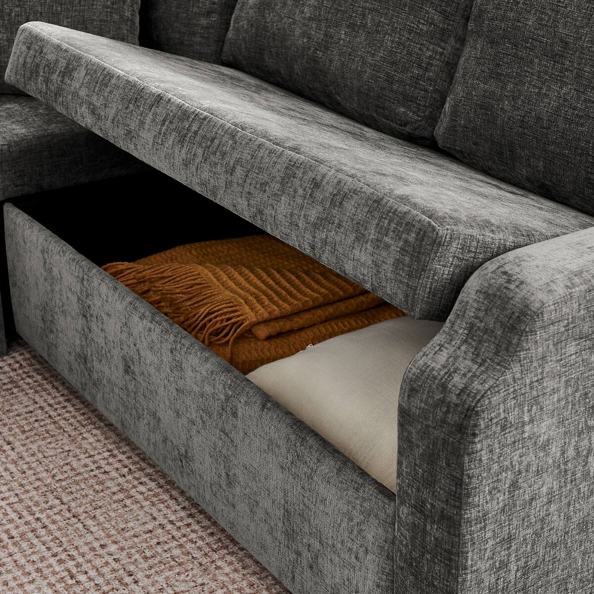 Alt View 4. Ropilly - Ropilly Dark Grey Modular Sectional Sleeper Sofa, 5 Seat L Shaped Sectional with Pull Out Bed - Dark Grey.